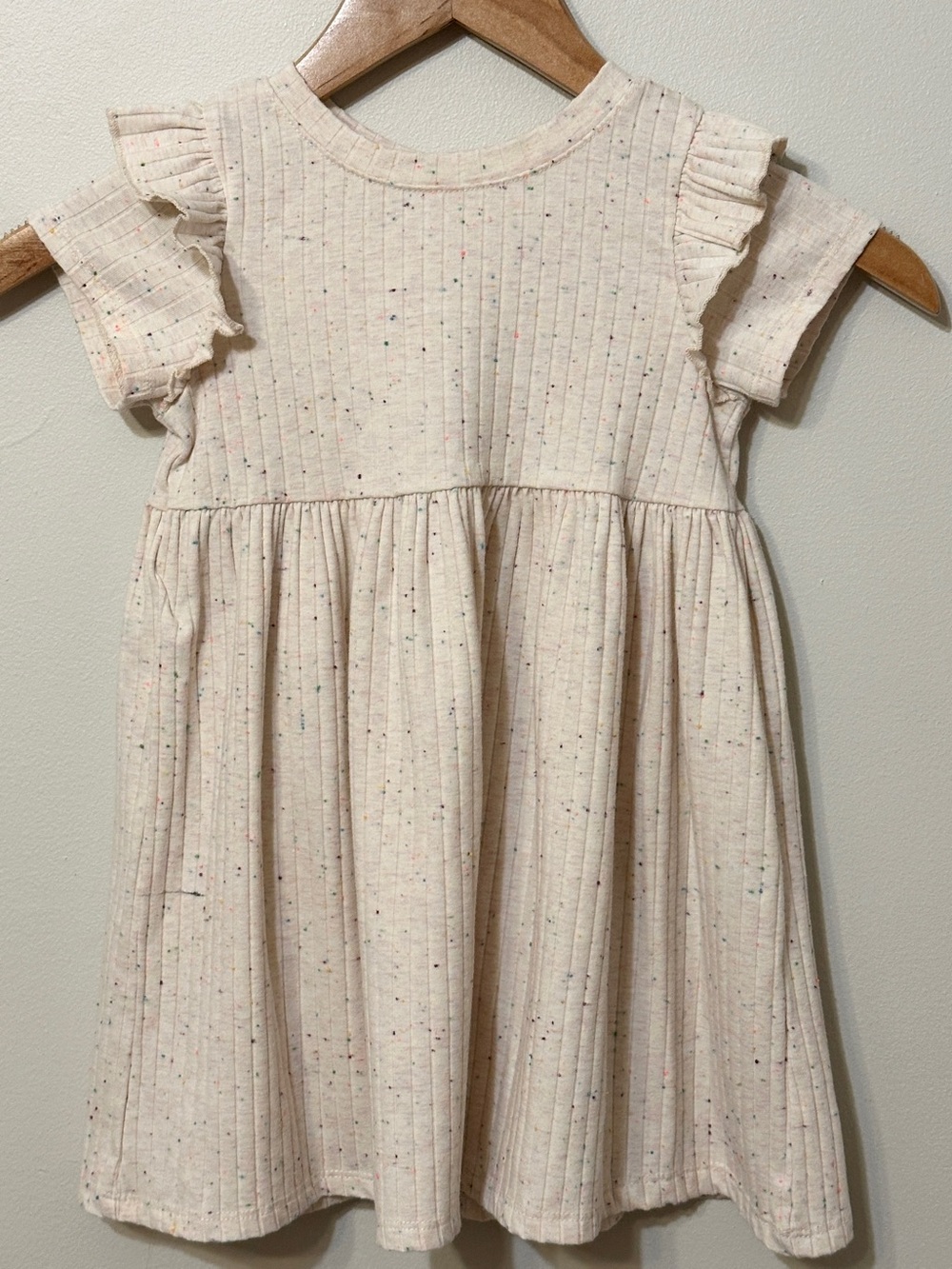 Cat & Jack Girls' Cream Speckled Ruffle-Sleeve Dress size 3T
